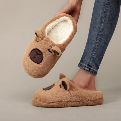 Brown Plush Capybara Slippers, Furry Indoor Slippers, Soft Non-Slip Home Slippers, Cozy Warm Slippers for Men and Women, Cute
