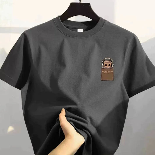 American Style Vintage Fashion Simple Design Print Cotton Men T Shirt Oversized Sports Short Sleeve Round Neck Couple Unisex 