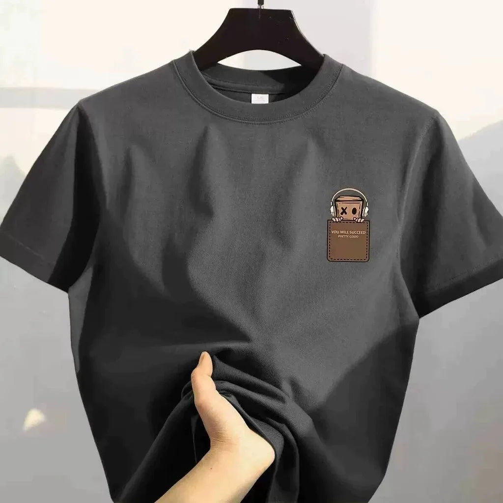 American Style Vintage Fashion Simple Design Print Cotton Men T Shirt Oversized Sports Short Sleeve Round Neck Couple Unisex 