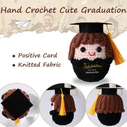 Graduation Season Handmade Crocheted PhD Doll - Positive Mood Plush Toy, Cute Emotional Companion, Graduation Gift for Studen