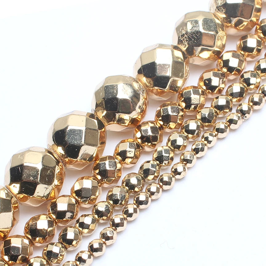 Natural Stones Rhodium Rose Gold Plated Hematite Round Loose Mineral Beads for Bracelet DIY Jewelry Making 15inch 2/3/4/6/8/1