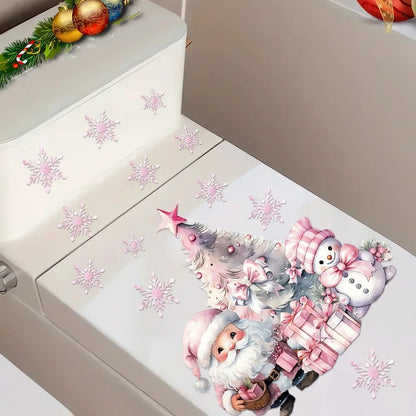 Pink Christmas Snowman Santa Claus Wall Sticker New Year Glass Window Decoration Mural Room Home Decor Electrostatic Decals