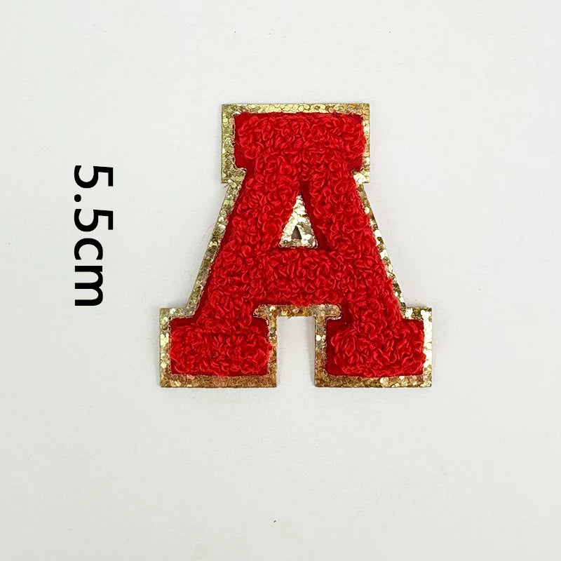 Red Letters Sticker Patch Alphabet Towel Embroidered Chenille Patches for Clothing Bags Jacket Stick on Accessories Applique