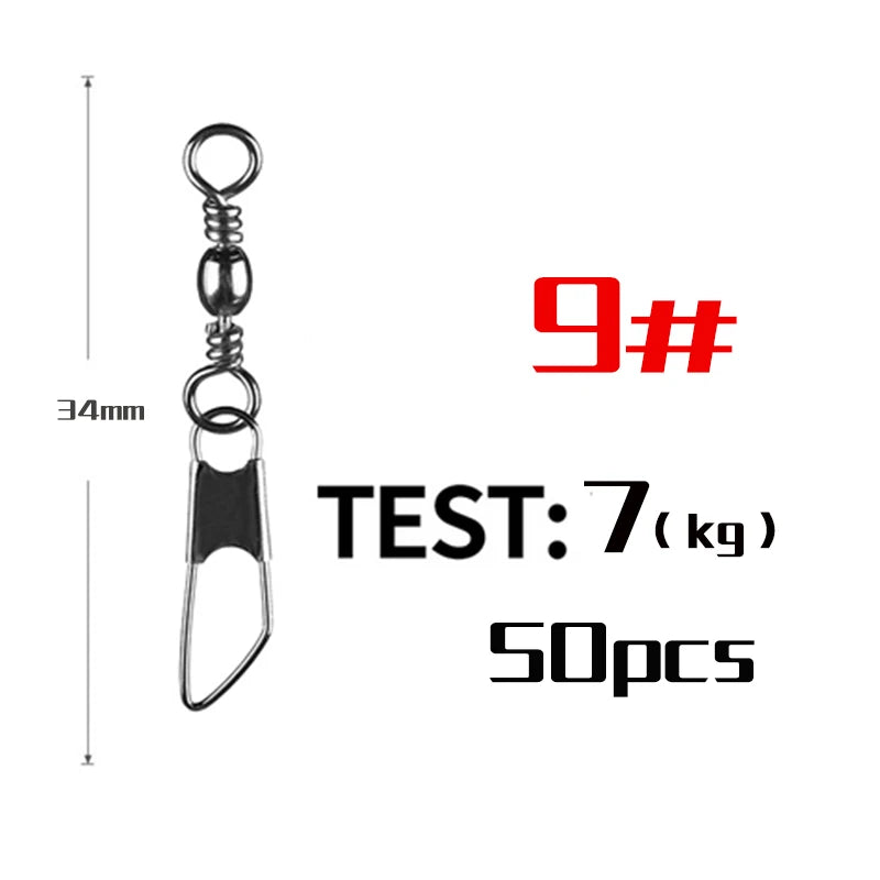 50Pcs Stainless Steel Snap Swivel Saltwater High Strength Snaps Fishing Barrel Line Connector Barrel Safety Snap Fishing Tack