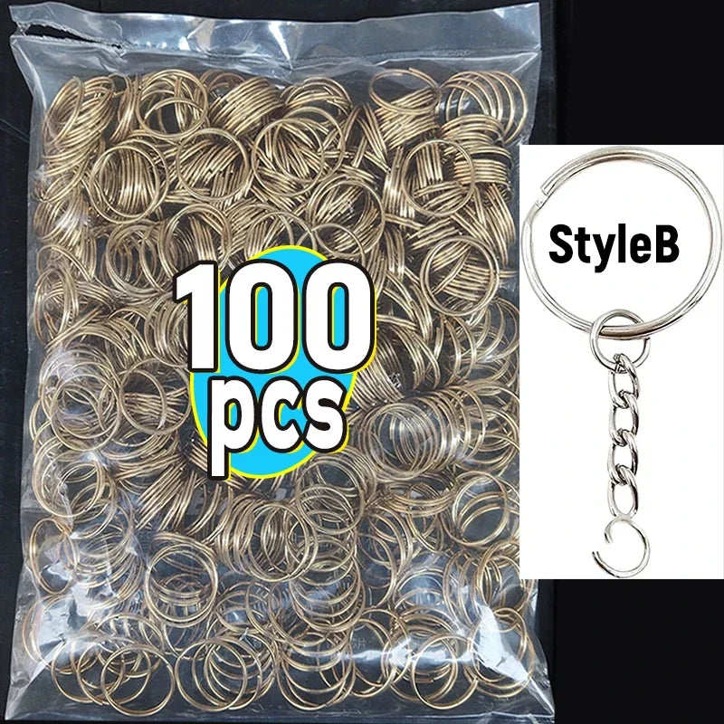 50/100pcs Stainless Steel Metal Blank Keyring Keychain Split Rings DIY Keyfob Keys Ring Lobster Clasp Key Pendant Chains Buck