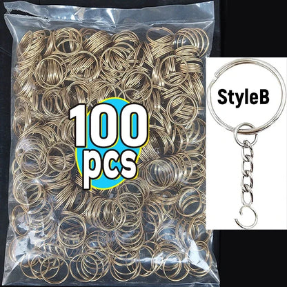 50/100pcs Stainless Steel Metal Blank Keyring Keychain Split Rings DIY Keyfob Keys Ring Lobster Clasp Key Pendant Chains Buck