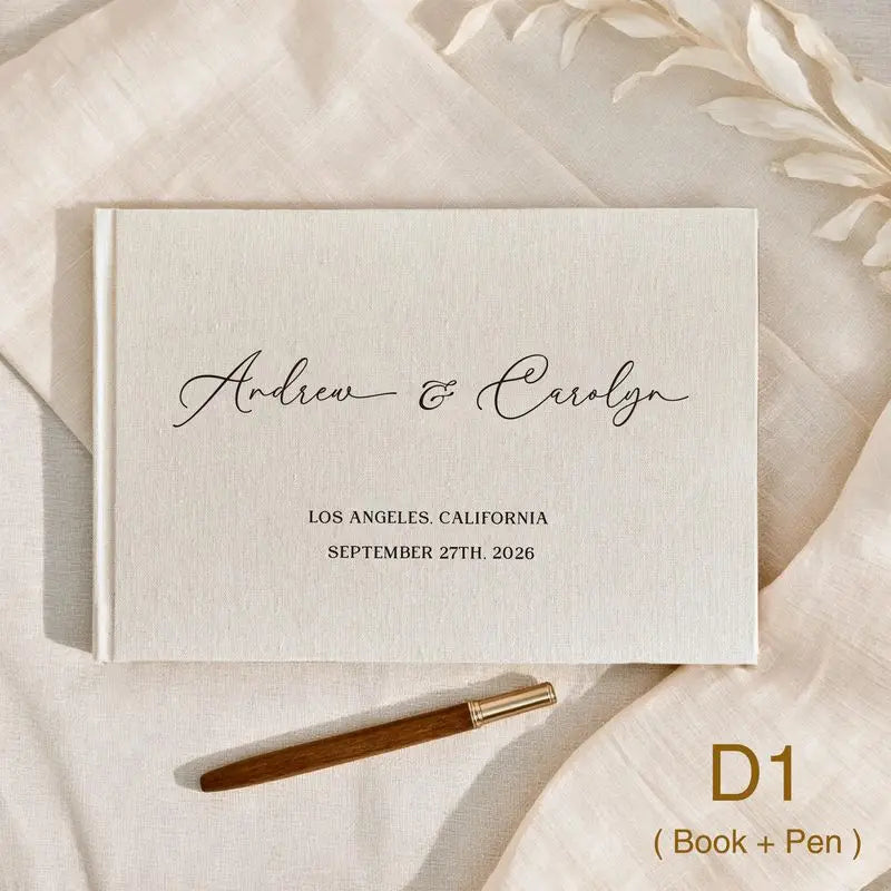 Custom Wedding Guest Book with Pen Personalized Linen Hardcover Photo Album Wedding Keepsake & Anniversary Memory Guestbook G