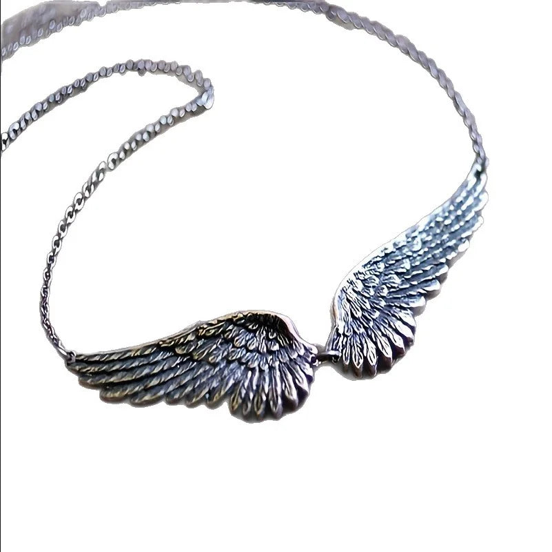 Vintage Angel Wings Feather Choker Big Pendant Aesthetic Link Chains Statement Necklace for Women Collar Wedding Tribal Gift