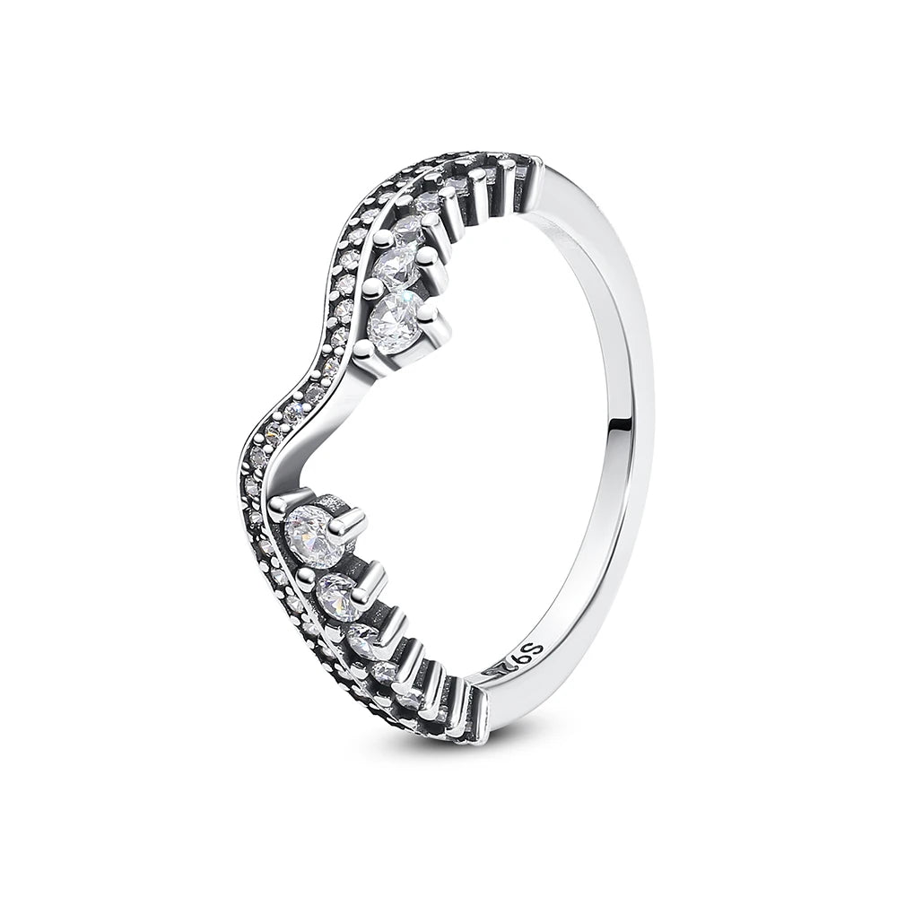 Original 925 Sterling Silver Ring Love Heart Pave CZ Crystal Stackable Rings For Women Wedding Engagement Birthday Gift Jewel