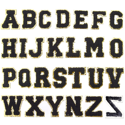 26Pcs/Set 6cm English Letter Patches Gold Edged Chenille Patches Ironing Fabric For DIY Crafts Name Sticker Bags Clothing Dec