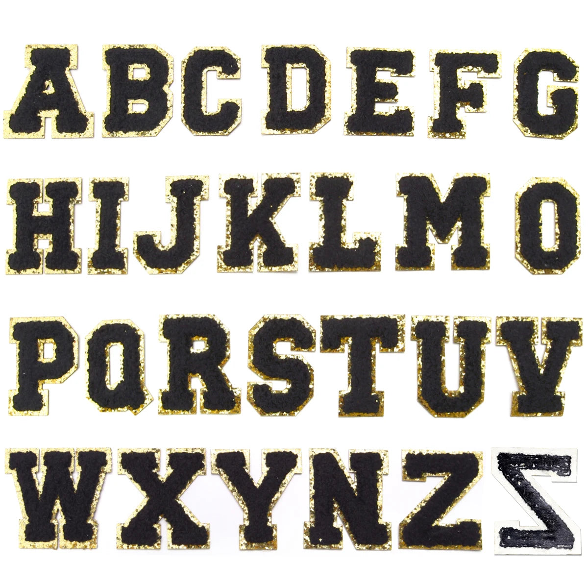 26Pcs/Set 6cm English Letter Patches Gold Edged Chenille Patches Ironing Fabric For DIY Crafts Name Sticker Bags Clothing Dec