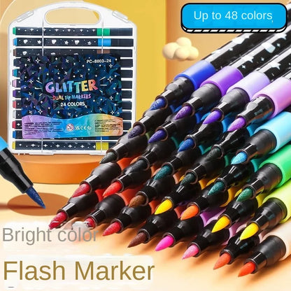 24/48/72/96 Colors Dual Brush Tip Glitter Art Markers Metallic Paint Marker Pens DIY Crafts Birthday Cards, Making Poster, Al