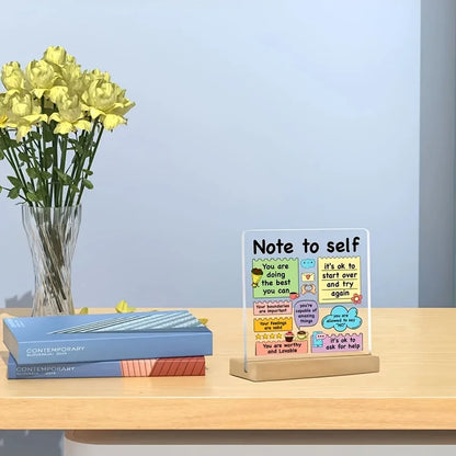 Decorative Sign with Wooden Base Inspirational Acrylic Positive Affirmation Self-love Reminder School Colorful Encouraging No