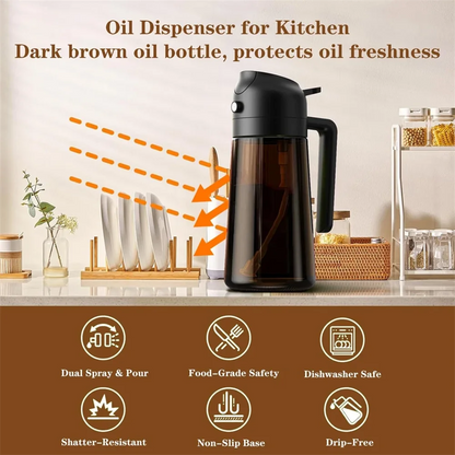2-in-1 Glass Oil Dispenser & Sprayer - 16oz/470ml Leakproof Olive Oil Sprayer Bottle for Cooking, Air Fryer, BBQ, Baking, Sal