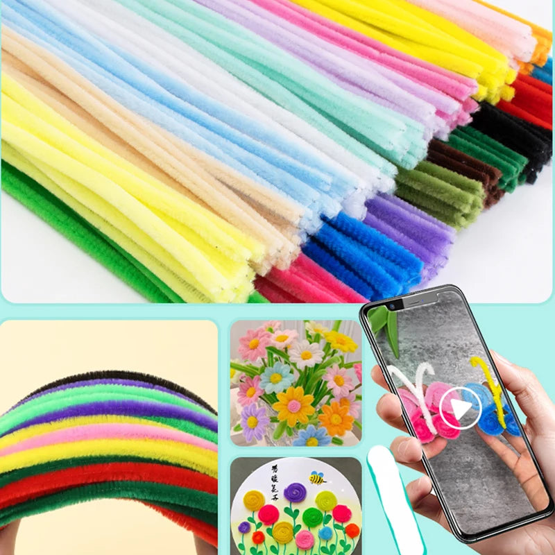 100~1000Pcs Colorful Chenille Rod Pipe Creative DIY Plush Wires Twist Stick Hair Strip Flower Handmade Crafts