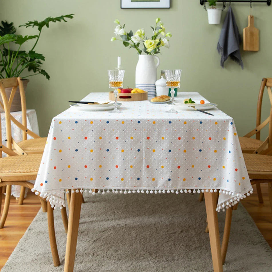 Korean Style Small Daisy Cotton Floral Tablecloth For Kitchen, Wedding, Dining Room - MULTI / 90x90cm