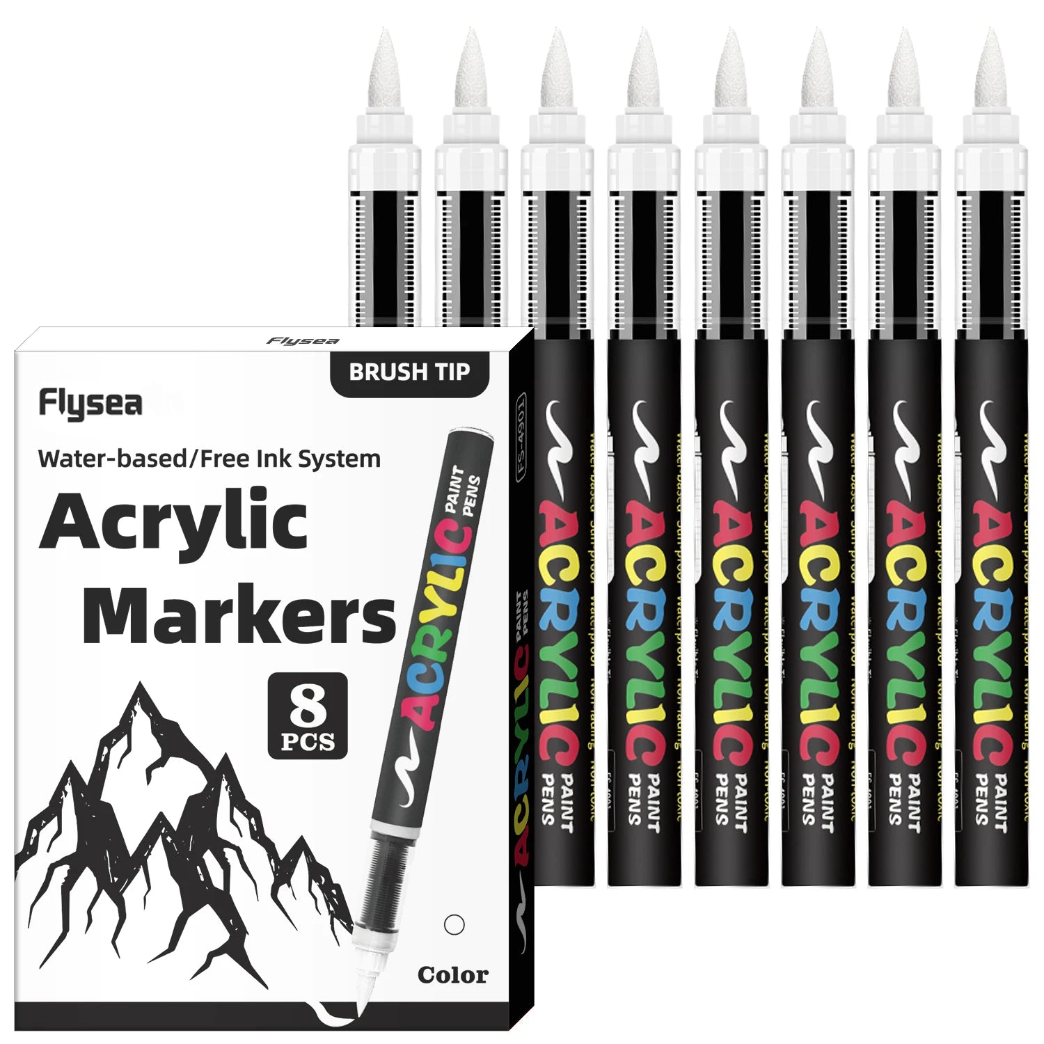 8pcs Black and White Acrylic Paint Markers Set, Large Ink Capacity, Acrylic Markers for Illustration Sketching, Wood, Glass, 