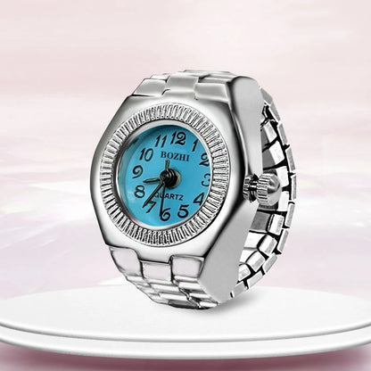 Ring Watch New Creative Alloy Shell Finger Circular Dial Couple Men And Women - sky blue