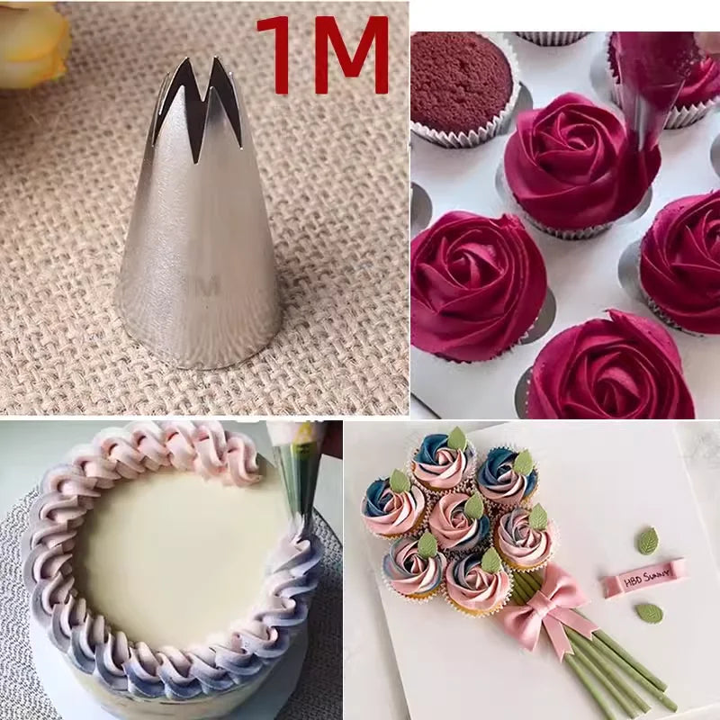 15pcs Piping Nozzles Set, Stainless Steel IcingCream Nozzles, Cake Piping Tips For Dessert Biscuit Cup Cake, Kitchen Accessor