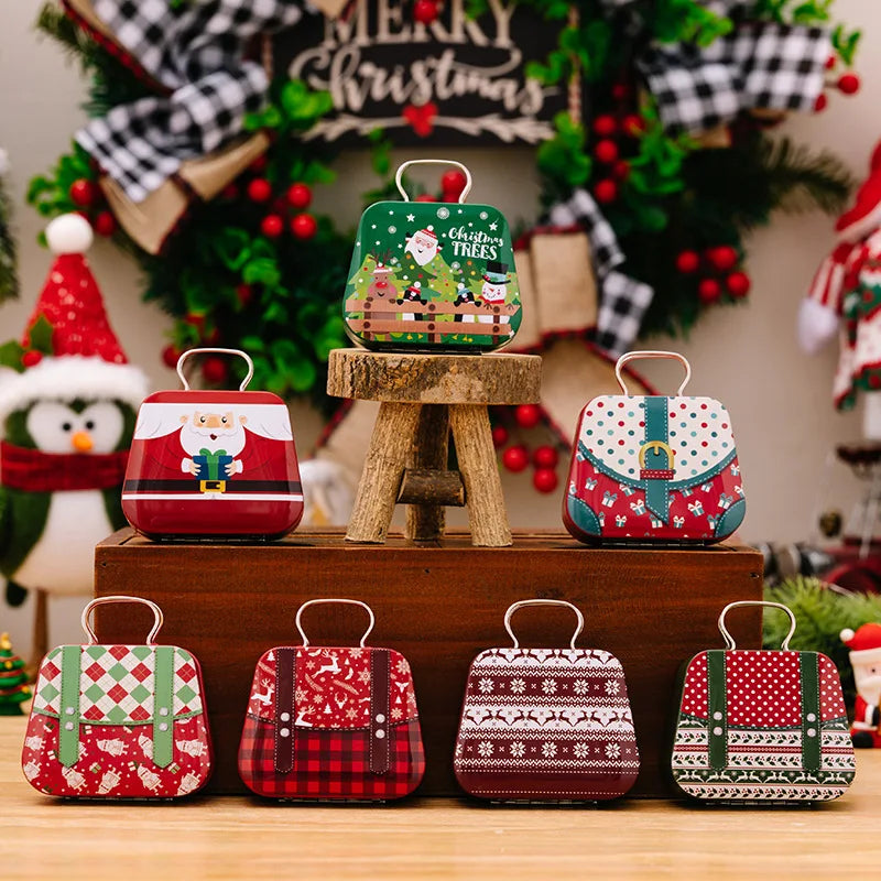 Christmas Decoration 2025 Metal Box Handbag Shape Tin Jar Jewelry Storage Case Kids Gift Can Storage Boxes 2026 Xms Party Dec