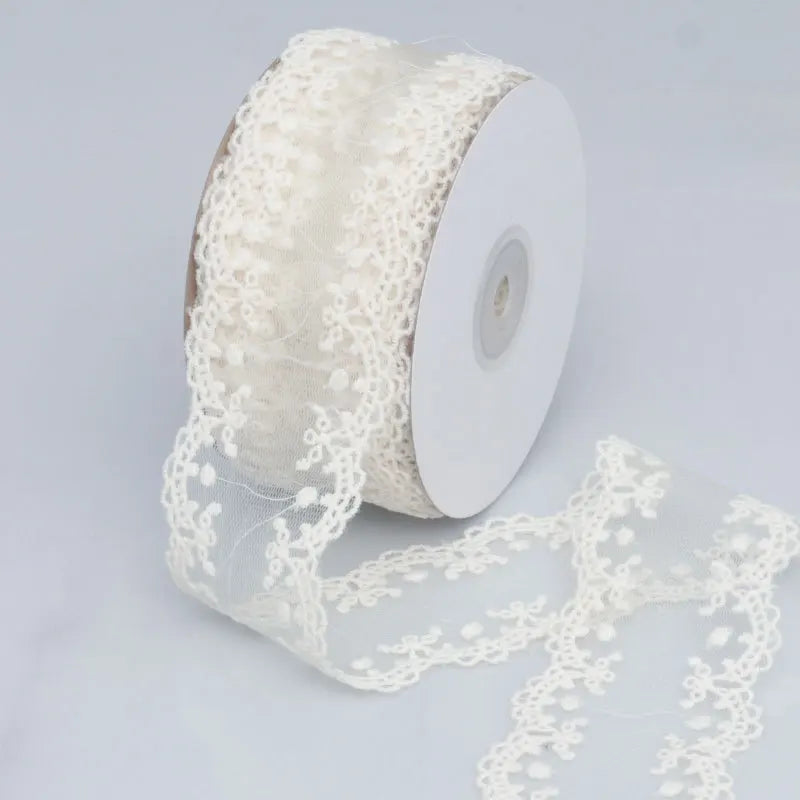 Lace Jacquard Embroidery Hollow Lace Ribbon DIY Bow Hair Accessories Flower Packaging Straw Hat Clothes Edge Ribbon - Beige-2