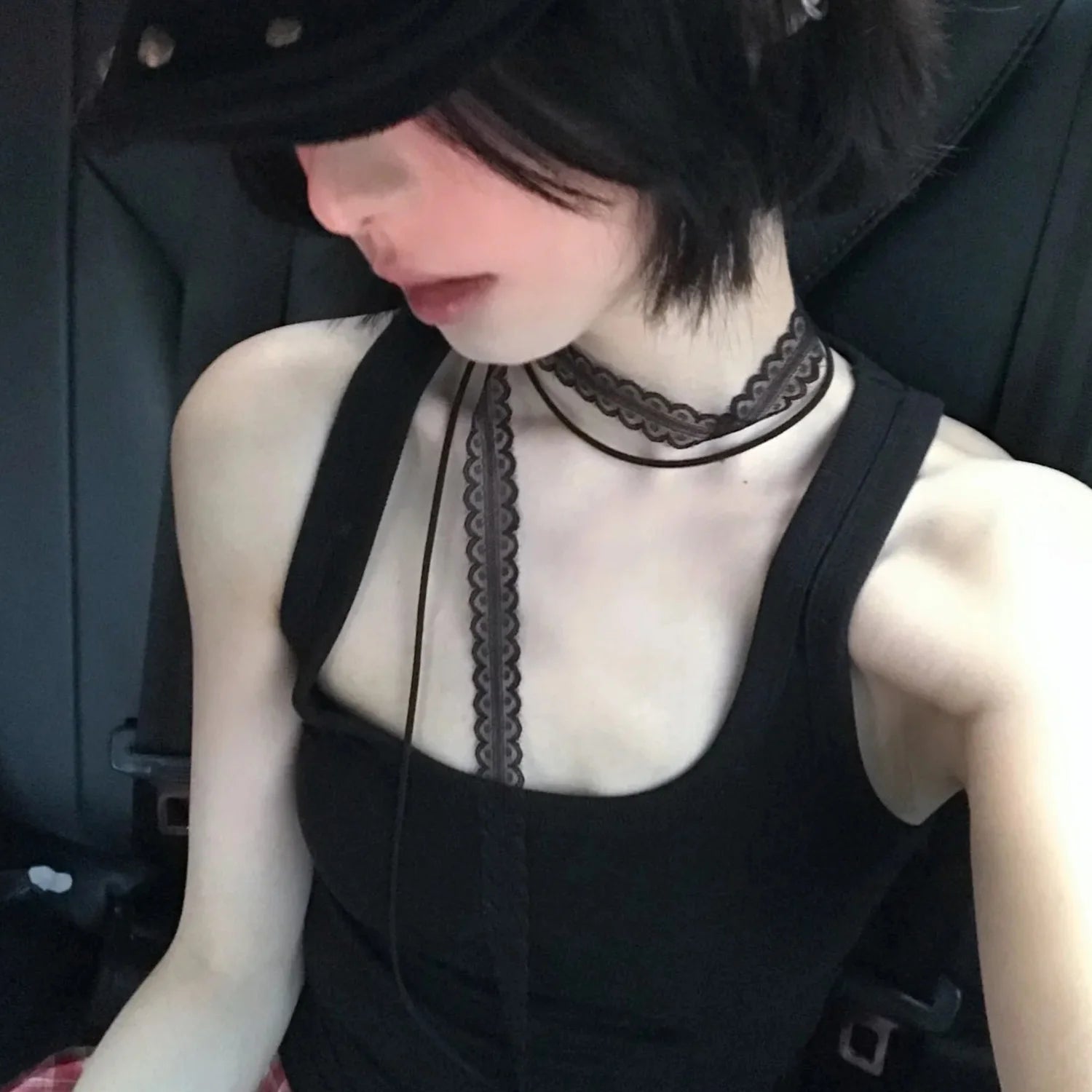 Black White Lace Necklace Versatile Long Ribbon Layered Clavicle Chain Choker for Woman Girls Daily Wear Neck Decoration Jewe