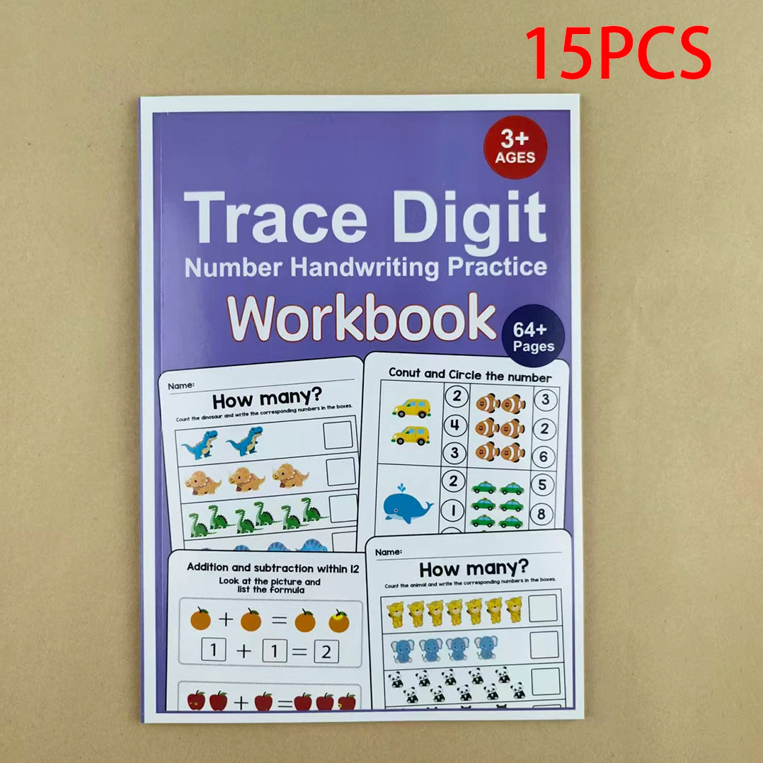 Interactive Preschool Math Workbook with Number Tracing, Addition & Subtraction Worksheets - Early Learning Activities - 15pc