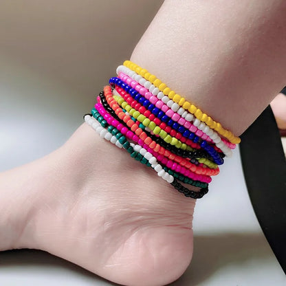 Anklet for Women Colorful Fashion Girl Tiny Seed Beads Foot Bracelet Yellow Pink Blue Color Summer Bohemian Anklet Gift Jewel