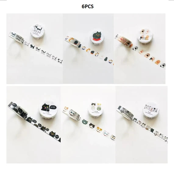 Washi Tapes Cartoon Cat Masking Tape Washi Stickers Scrapbooking Adhesive DIY Decorative Stationery School Supplies - N
