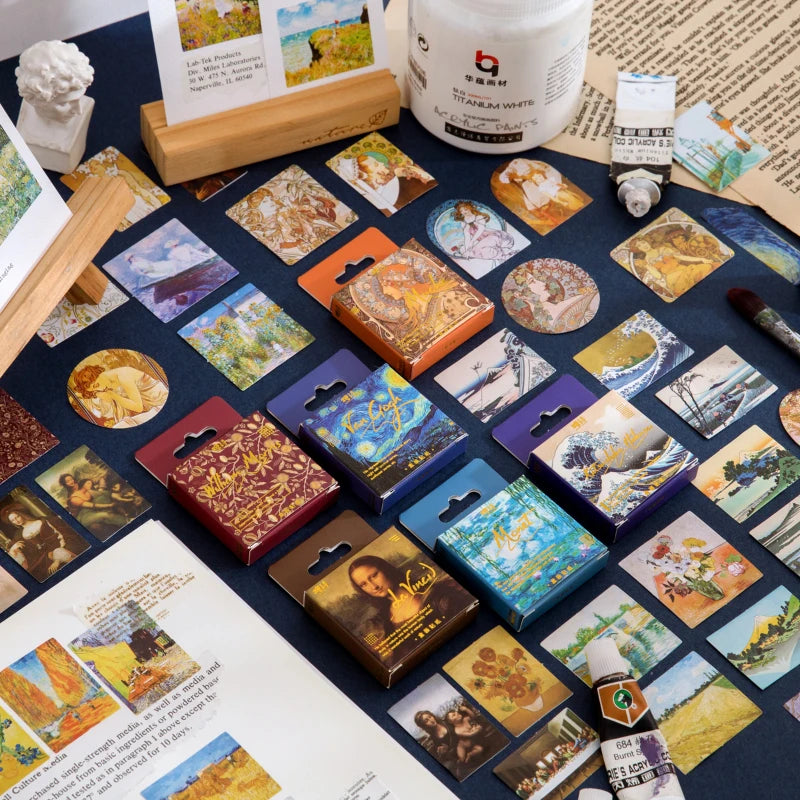 45pcs/lot Van Gogh Famous paintings Mini Box Stickers Vintage Paper Stationery Sticker Set For Diy Scrapbook Card Making Craf