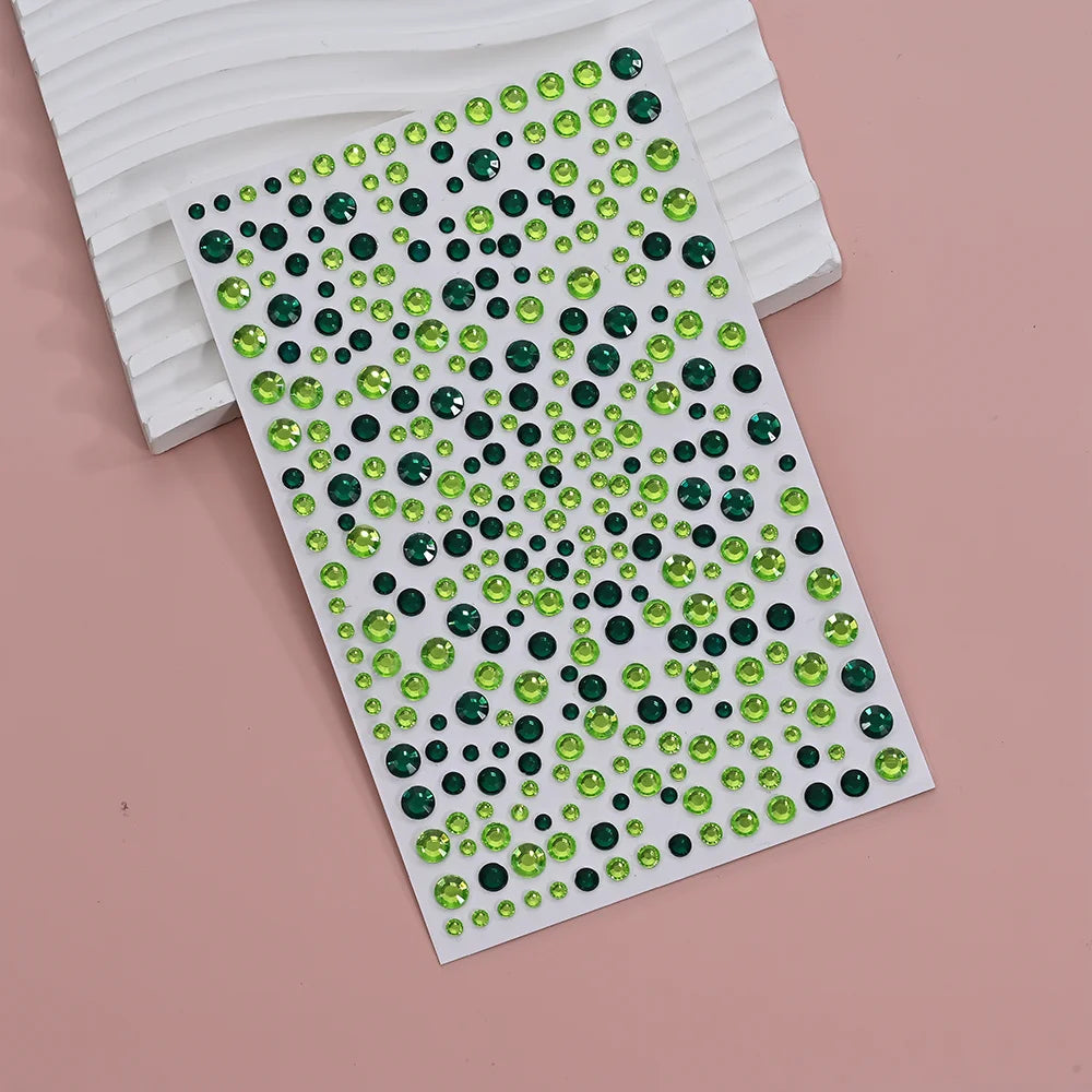 1Pcs 3D Emerald Green Face Jewels Tattoo Stickers Round Rhinestones Temporary Tattoos for Party Makeup DIY Body Diamond Decal