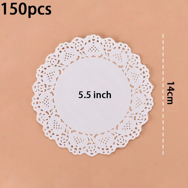 150pcs Round Paper Lace Doilies Party Decorative Tableware Placemats White Paper Mats Table Decoration - C