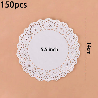 150pcs Round Paper Lace Doilies Party Decorative Tableware Placemats White Paper Mats Table Decoration - C