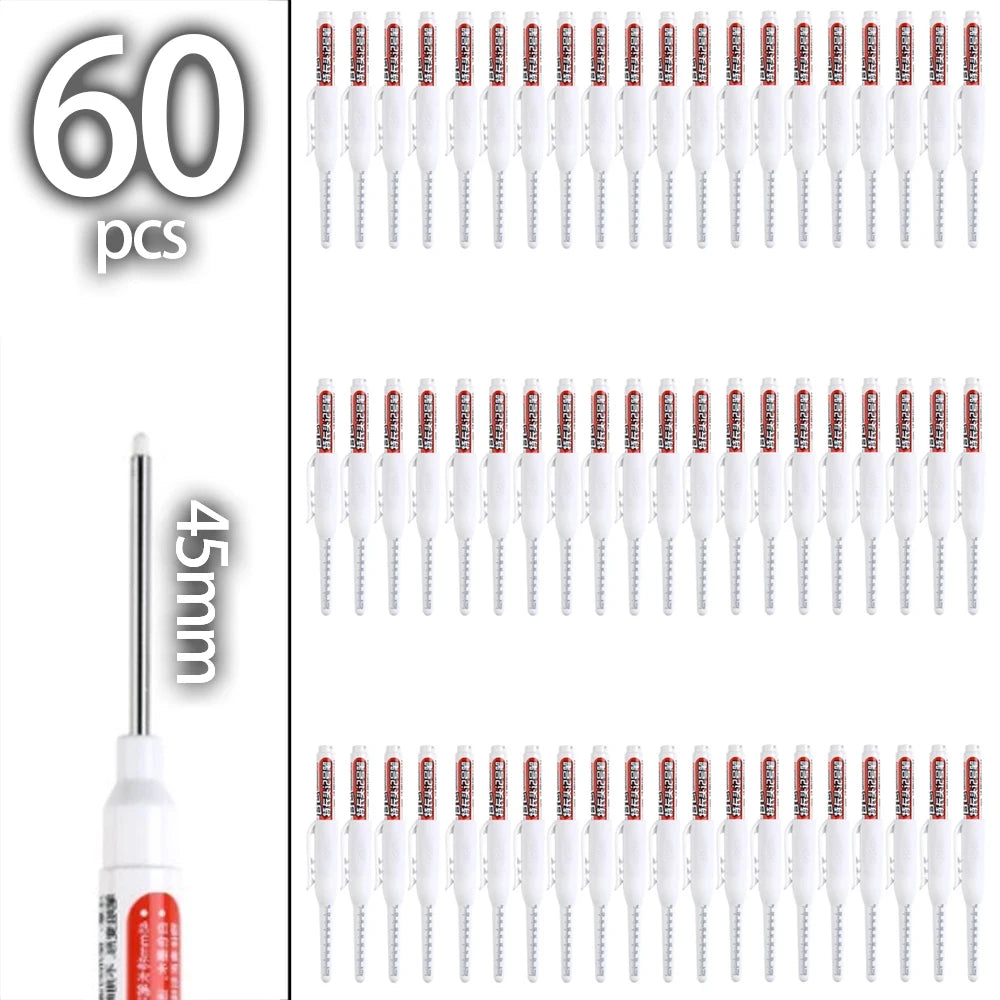 4-60Pcs 45mm Long Nib Head Carpenter Pen Deep Hole Marker Pens Black/Blue/Red/White for Measuring Woodworking Hand Tools - Wh