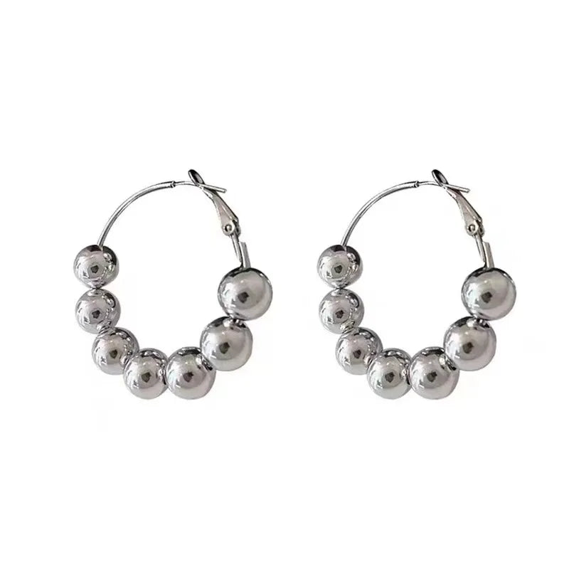 Fashion Silver Color Beads Hoop Earring Party