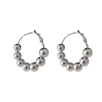 Fashion Silver Color Beads Hoop Earring Party
