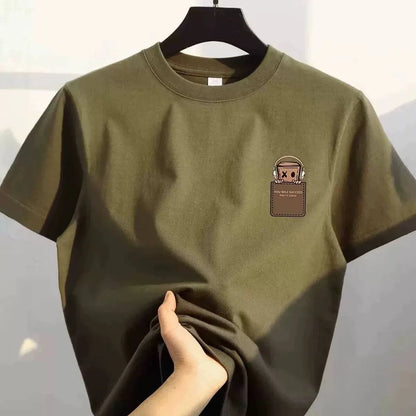 American Style Vintage Fashion Simple Design Print Cotton Men T Shirt Oversized Sports Short Sleeve Round Neck Couple Unisex 