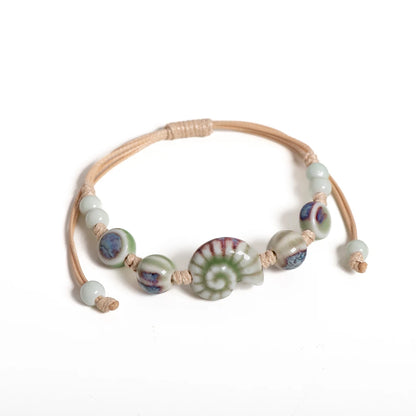 Handmade Ceramic Seashell Bracelet Adjustable Vintage Ocean Style Minimalist Jewelry Gift for Couples 154 - S00154D