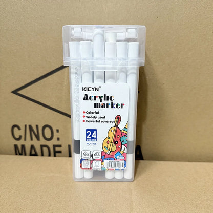 Water-Washable, Non-Bleeding, Layerable Acrylic Markers for Primary School Students - Waterproof, Bucket-Packed Colored Pens