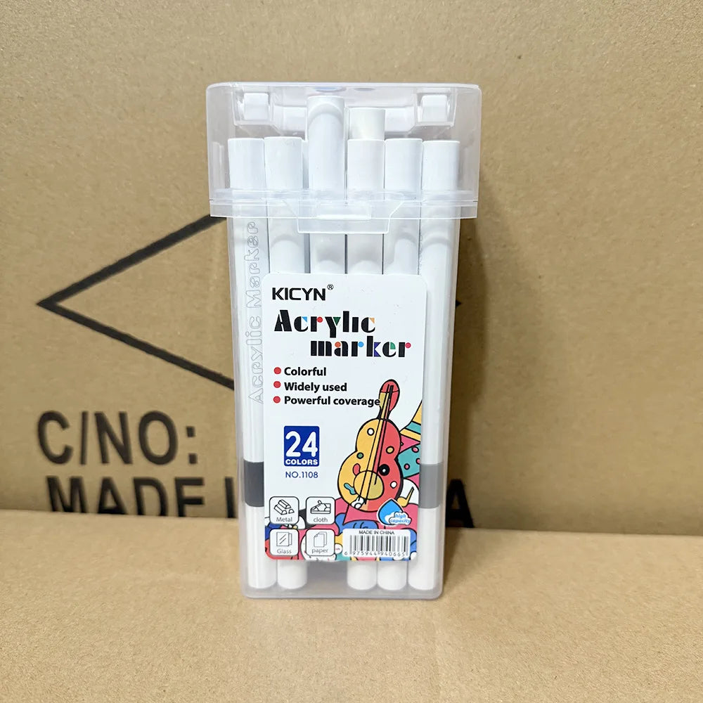 Water-Washable, Non-Bleeding, Layerable Acrylic Markers for Primary School Students - Waterproof, Bucket-Packed Colored Pens 