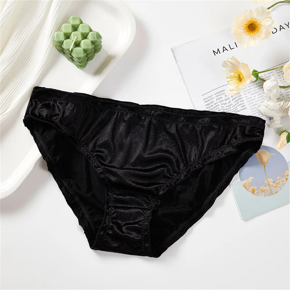 Ladies Frill Trim Satin Ice Silk Seamless No Show Underwear Invisible Briefs Plus Size Women's Panties S/M/L/XL