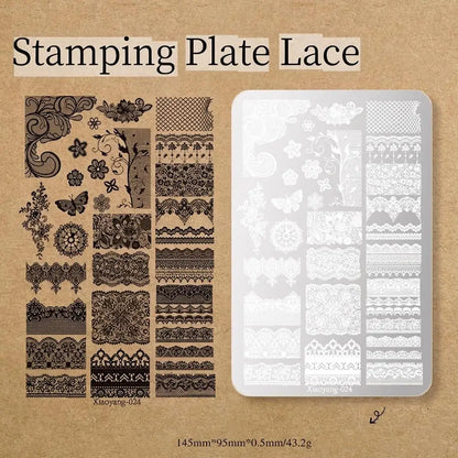 1Pcs French Lace Flower Butterfly Nail Art Stamping Plate Vintage Mandala Floral Nails Stencil DIY Wedding Manicure Print Too