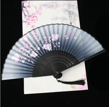 Retro Style Folding Fan Female Japanese Pattern Retro Cloth Art Craft Gift Home Decoration Ornament Dancing Hand Fan