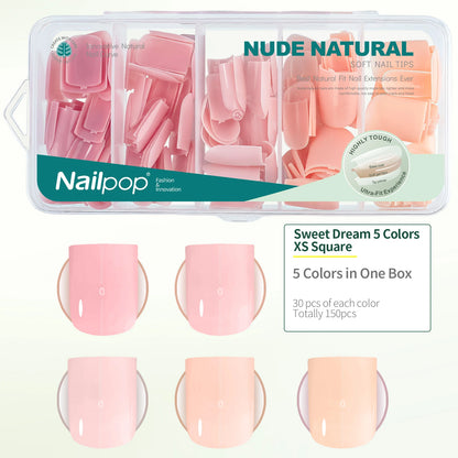 Nailpop 3-IN-1 Nude Natural Soft Nail Tips Set 140PCS Skin Tones Press on Nails Ultra-Fit Gel Nail Extensions Easy Manicure D