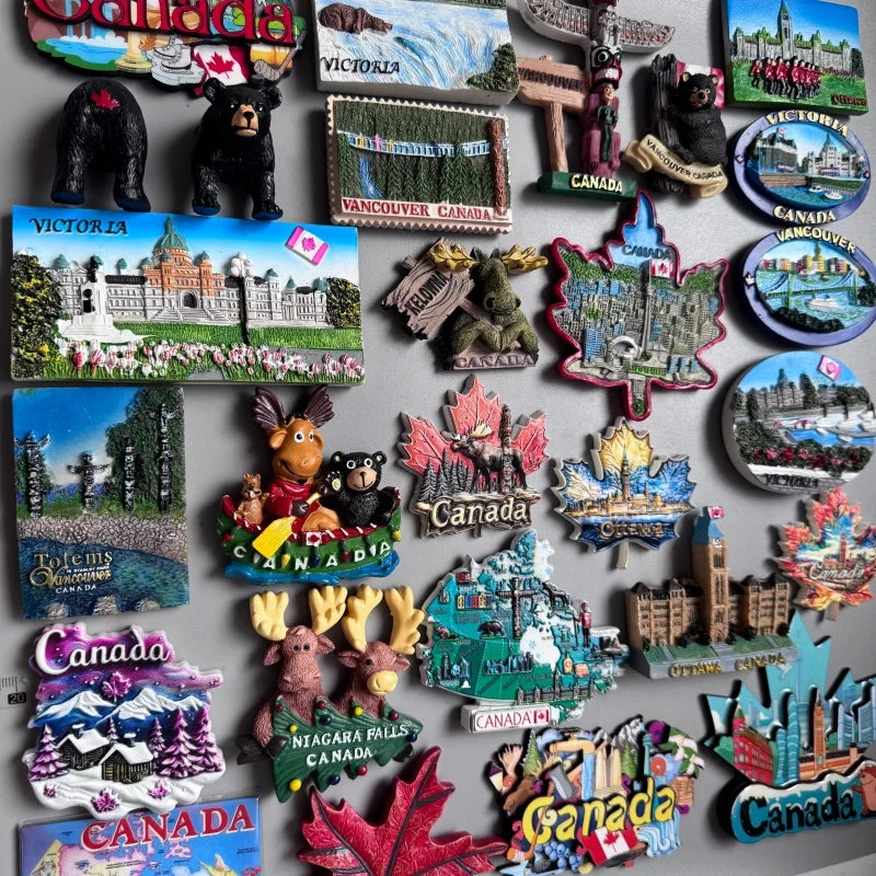 Canada Tourist Souvenir Fridge Magnets Ottawa Victoria Limeau Bridge Vancouver Quebec Toronto Bear Moose Maple Leaf Stickers