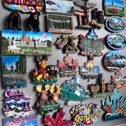 Canada Tourist Souvenir Fridge Magnets Ottawa Victoria Limeau Bridge Vancouver Quebec Toronto Bear Moose Maple Leaf Stickers