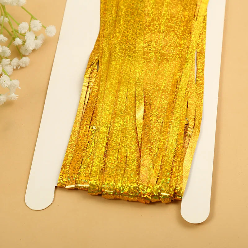 as a Party Metallic Tinsel Foil Fringe Curtains Backdrop for Birthday New Year Eve Party Photo Wedding Baby Shower Decor - la