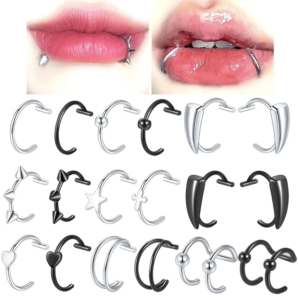 1PC Stainless Steel Fake Nose Ring Hoop Septum Rings Non-Pierced C Clip Lip Ring Earring Fake Nose Piercings Women Body Jewel