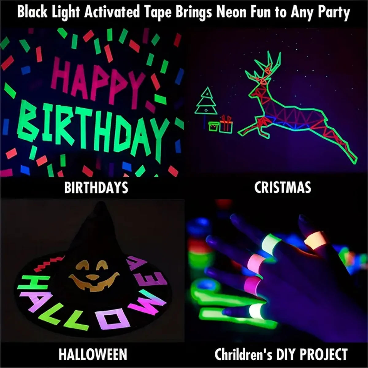 5/10pcs Fluorescent Neon Adhesive Tapes - 5 Colors - UV Black Light - Party Decoration, Halloween, Crafts - 5m X 12.7mm