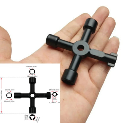 4 In 1 Multifunction Electrician Plumber Utility Cross Switch Wrench Universal Square Triangle Key for Gas Train Bleed Radiat